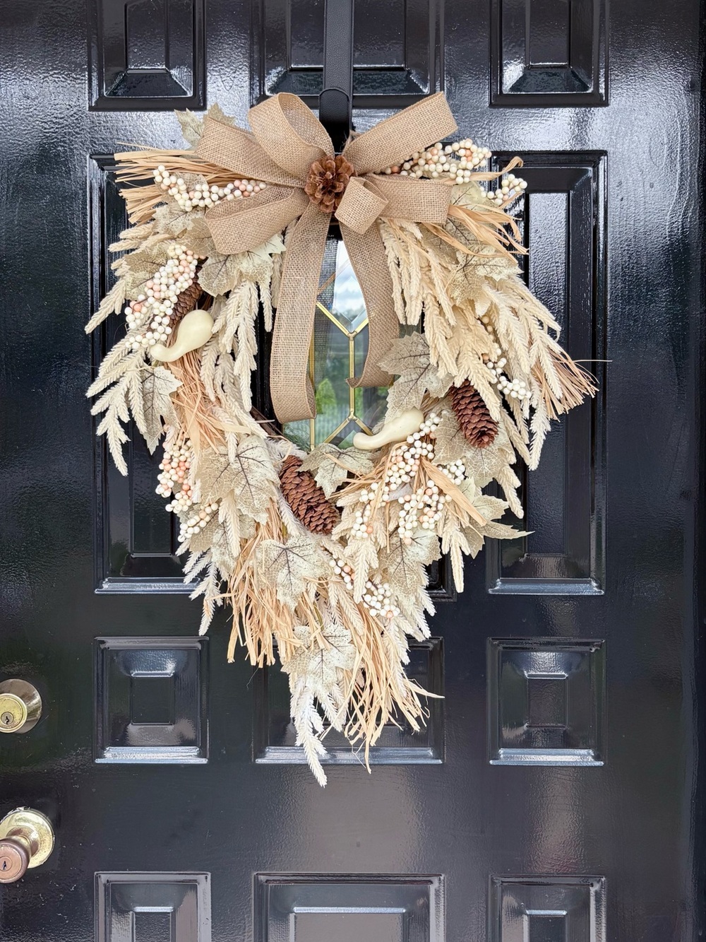 Neutral Burlap and Pinecone Autumn Wreath